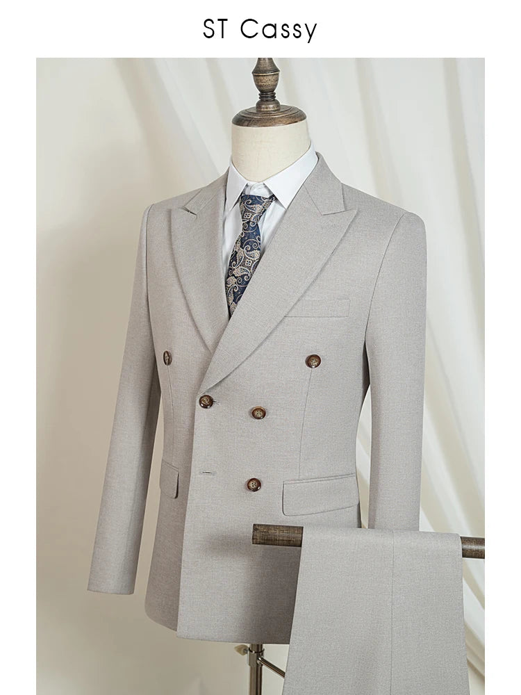 Elegant man suits high quality 2 piece set jacket + pants double-breasted party outfit groom's suit Wedding dinner business suit