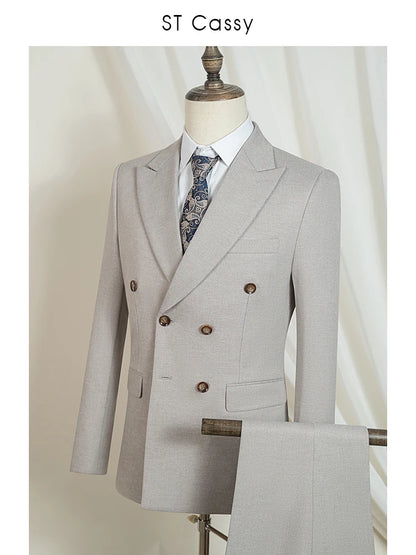 Elegant man suits high quality 2 piece set jacket + pants double-breasted party outfit groom's suit Wedding dinner business suit