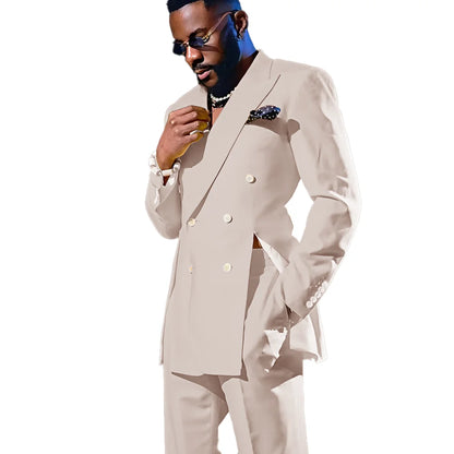 Fashion Men's Suits Special Style Double Breasted Peaked Lapel Luxury Blazer 2 Piece Jacket Pants Chic Blazer for Mens