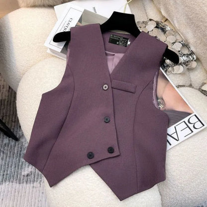 Simple Sleeveless Suit Vest Casual Wide Leg Pants Two-piece Set for Women 2025 New Elegant Suit Set