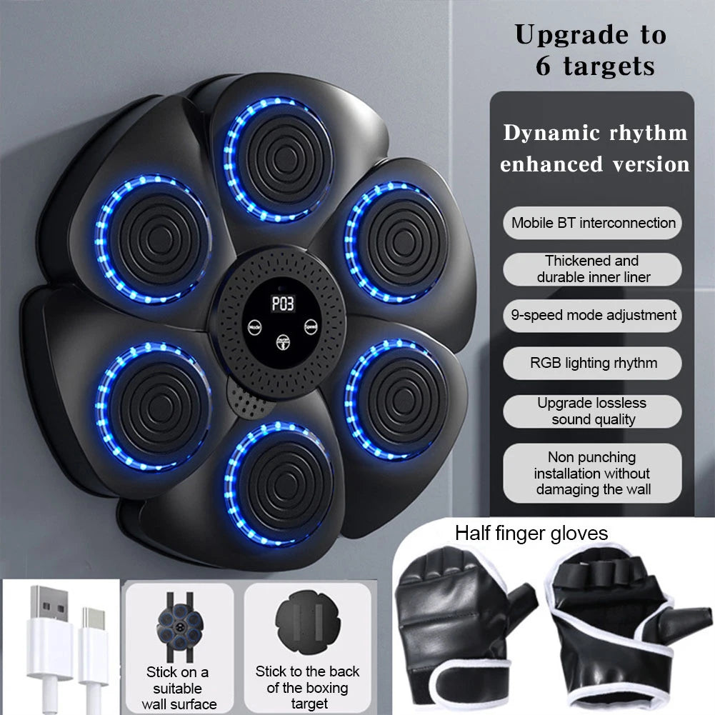 Music Boxing Machine Music Boxing Puncher Wall Mounted Smart Bluetooth-Compatible Boxing Machine Type C Charging for Kids Adults