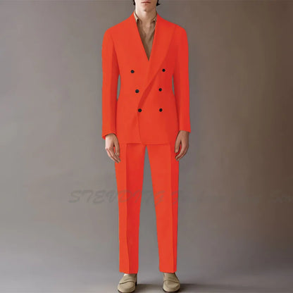 High End Suit For Men Cream Double Breasted Tuxedo Wedding Party Prom Beach Casual Business Suit two Piece Jacket Pant