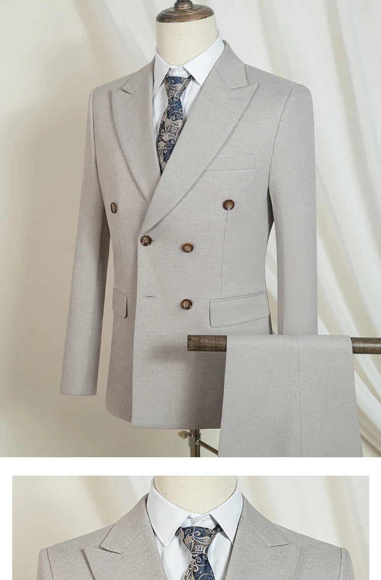 Elegant man suits high quality 2 piece set jacket + pants double-breasted party outfit groom's suit Wedding dinner business suit