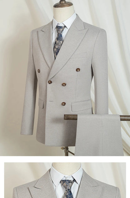 Elegant man suits high quality 2 piece set jacket + pants double-breasted party outfit groom's suit Wedding dinner business suit