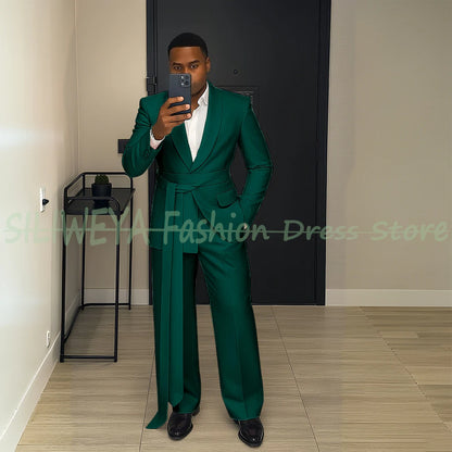 Pink Men's Suit Chic Outfits 2 Pieces Jacket Pants Boutique Male Blazer Set Banquet Custom Luxury Tuxedo