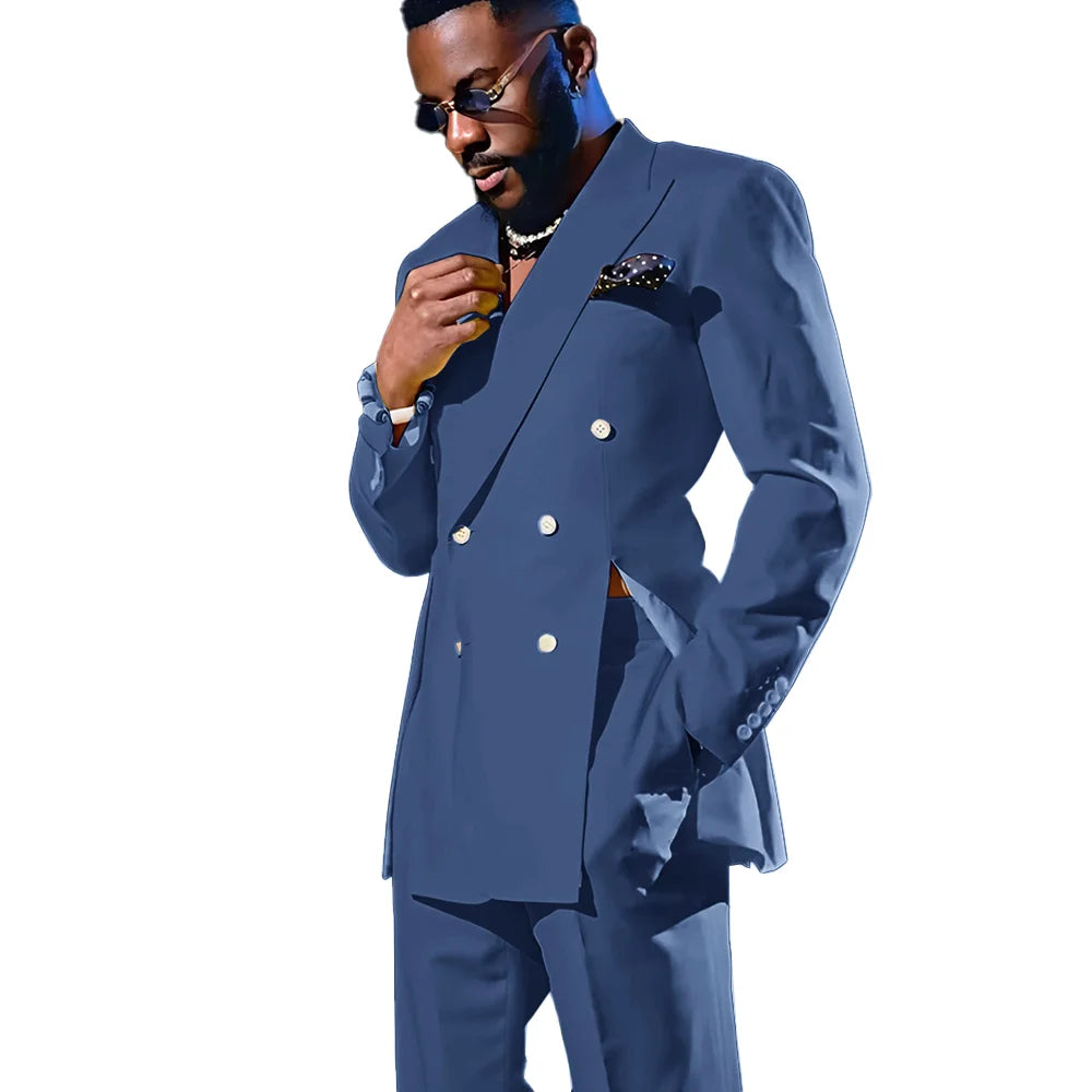 Fashion Men's Suits Special Style Double Breasted Peaked Lapel Luxury Blazer 2 Piece Jacket Pants Chic Blazer for Mens