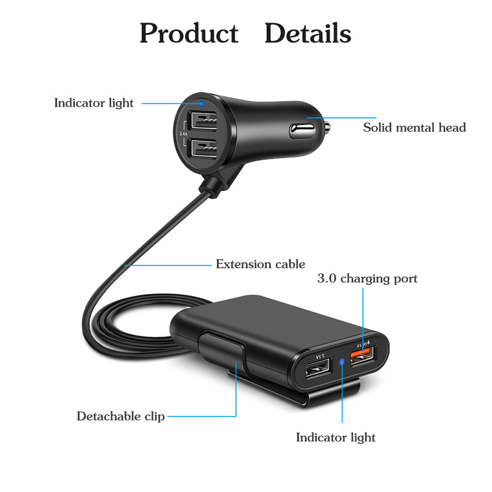 4-Port Fast Car Charger Hub