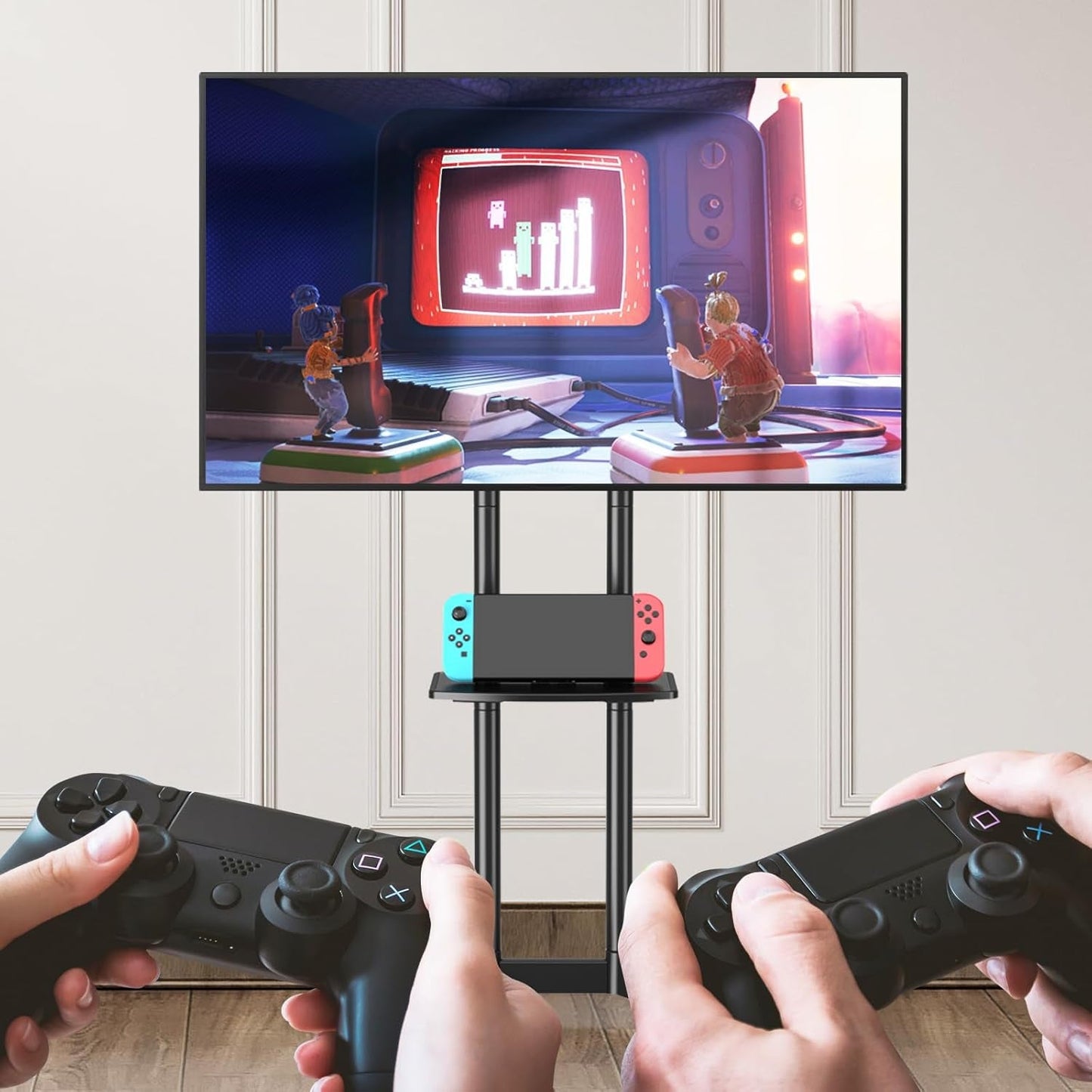 Rolling TV Stand 32-75 Inch With Height Adjustable Shelf